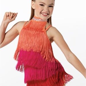 Weissman Orange and Pink Fringe Dance Costume